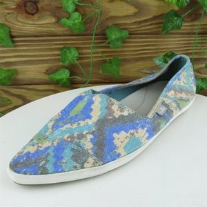 Sanuk Women Flat Shoes Blue Textile Slip On Size 7 Medium (B, M)